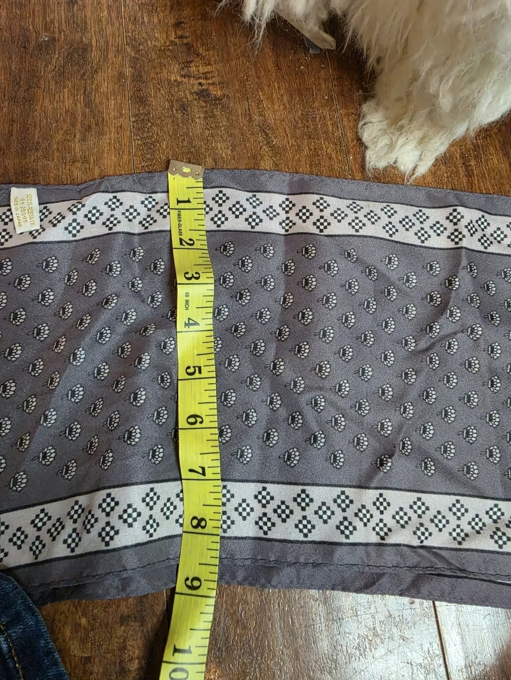 Vintage Japan Silky Geometric Print Scarf in Lavender and White